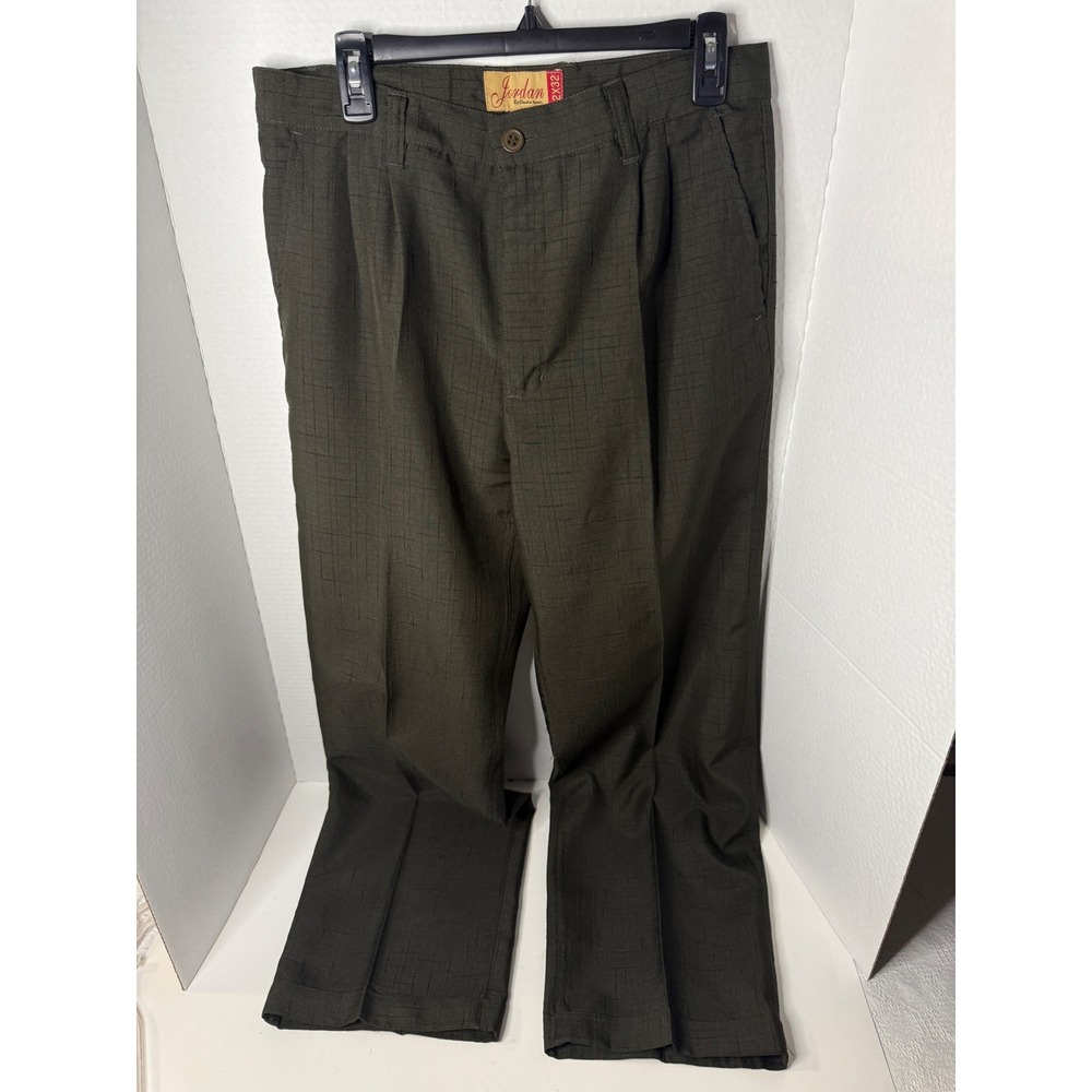 Jordan By Claudia Nicoli Men's Pleated Dress Pants 32x32 Dark Green Plaid Casual